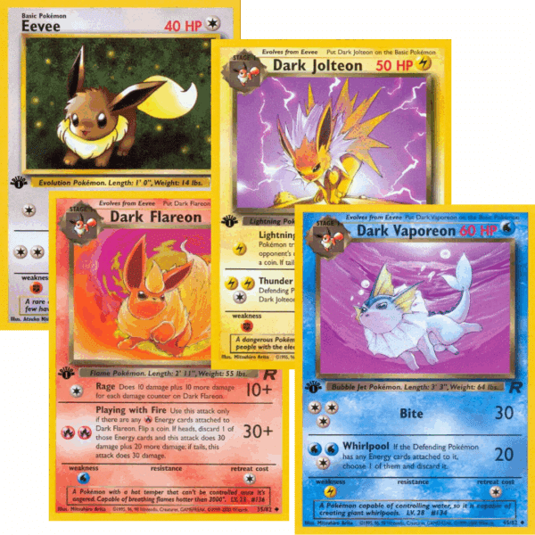 RAZZ - 10 Spots NM 1st Edition Rocket Eeveelution Set